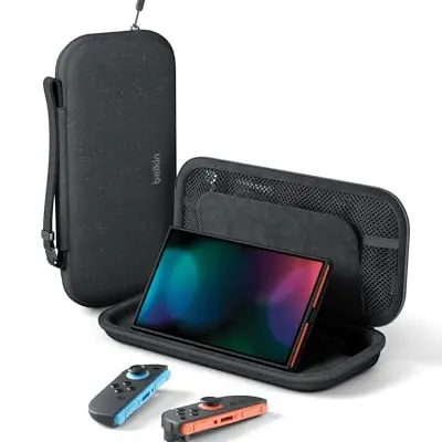 Belkin Gaming Tasche für Nintendo Switch – Hartschalen-Case mit Fächern für AirTag und Game-Karten – Anthrazit