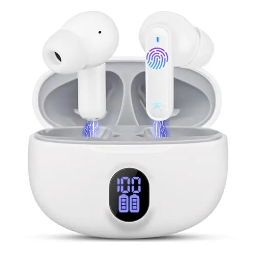 LWMTT Kabellose Bluetooth Kopfhörer mit LED-Anzeige, IPX7 wasserdicht, 30 Stunden Spielzeit, Noise Cancelling