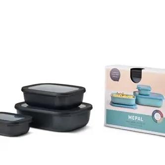 Mepal Cirqula Multischale 3-teiliges Set - Vorratsdosen mit Deckel - 500, 1000 & 2000 ml - Nordic Black