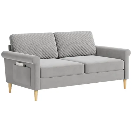 Vesgantti Samt 2-Sitzer Sofa mit 2 Kissen und Armlehnen, stilvolles Doppelsofa für Wohnzimmer und Büro, 164 cm