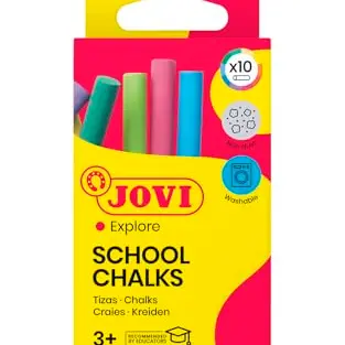 Jovi Tafelkreide Classcolor, 10 farbige Stücke, leicht abwischbar, staubarm, ca. 0,9 cm Durchmesser, in Schachtel