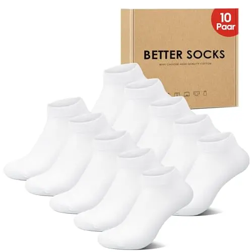 IceReco Damen Sneaker Socken 10 Paar, Kurz, Baumwolle, Atmungsaktiv, Sommer, Sportsocken, Halbsocken, Weiß (35-38)