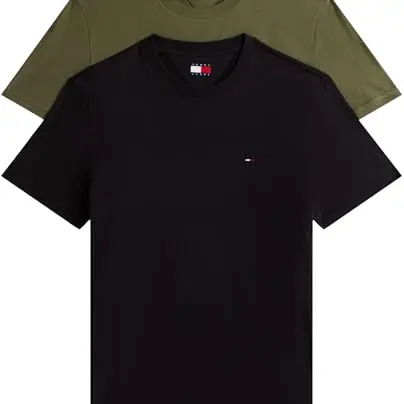 Tommy Jeans Herren T-Shirt 2er Pack, Schwarz/Dunkelgrün, Größe S