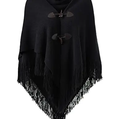 Ferand Damen Poncho Cape Schal für Herbst und Winter - Schwarz - One Size
