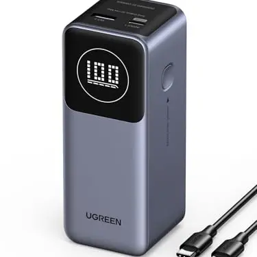 UGREEN Nexode Power Bank 12000mAh 100W mit 2 Ports und digitalem Display - kompatibel mit iPhone 14/15/16 Pro Max, Galaxy S24 Ultra und iPad