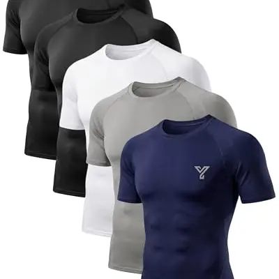 YESWEL 5er Pack Damen Funktionsshirt, Kompressionsshirt kurzarm, atmungsaktiv, schnelltrocknend, für Fitness & Sport, Mehrfarben, XL
