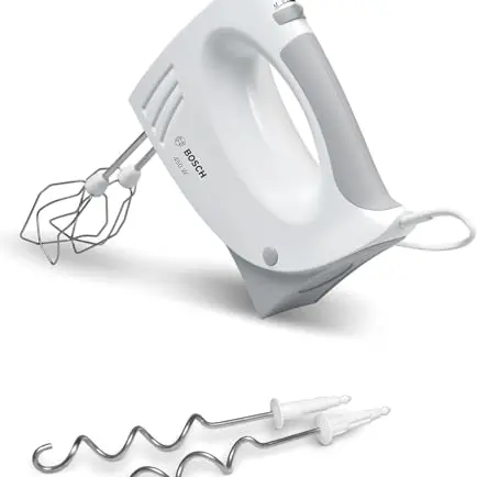 Bosch Handrührer MFQ3530, 450 W, 5 Stufen, 2 Rührbesen & Edelstahl-Knethaken, spülmaschinengeeignet, weiß