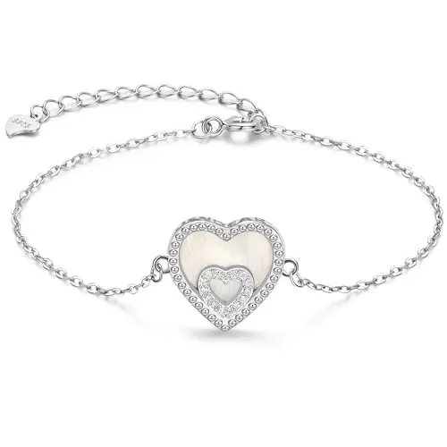 JANDY SHINE Herz Armband Silber mit Perlmutt Herz Anhänger – Ideal für Weihnachten, Geburtstage und Valentinstag