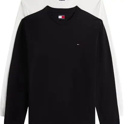 Tommy Jeans Herren Slim 2PACK L/S T-Shirt, Ecru/Schwarz, Größe L