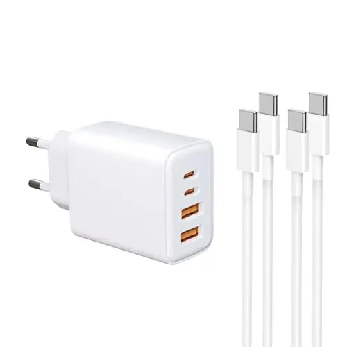 USB-C Ladegerät mit 4 Ports und 1,2m/2m Kabel, 40W Schnellladung für iPhone, Galaxy, iPad und Handys