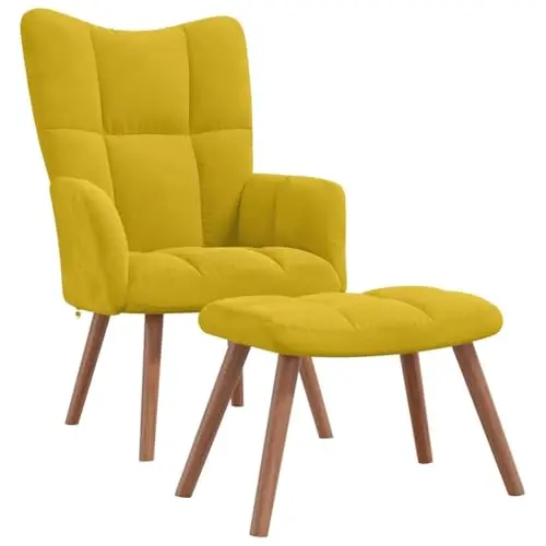 vidaXL Relaxsessel mit Hocker – Loungesessel, Arm- und Ohrensessel, Samt, Senfgelb