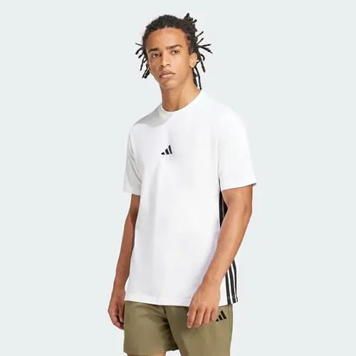 Adidas Men's Essential Three Stripes T-Shirt, White/Black, Größe L