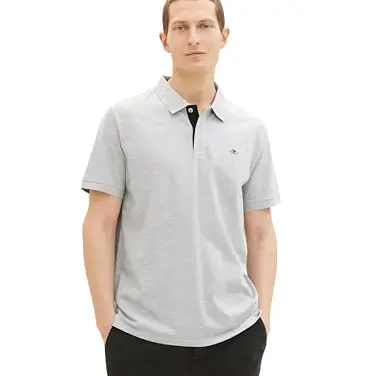 TOM TAILOR Herren Basic Piqué Poloshirt - Grau Melange, XL