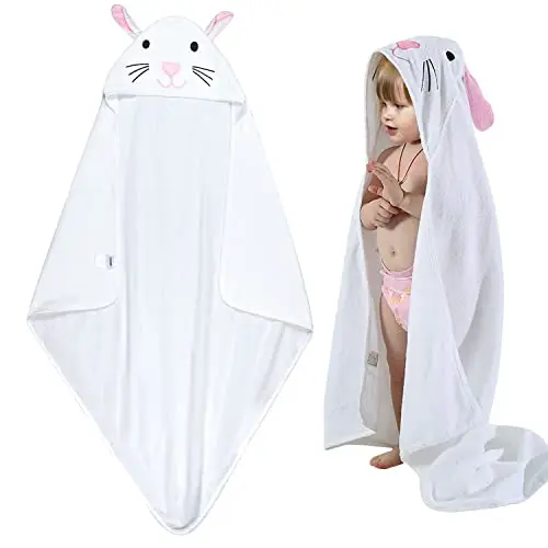 FLYISH DIRECT Badeponcho mit Kapuze für Babys, 100% Baumwolle, 70x70 cm
