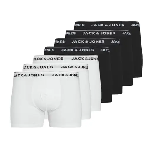 JACK & JONES Herren 7er Pack Boxershorts, Weiß/Schwarz, Größe M