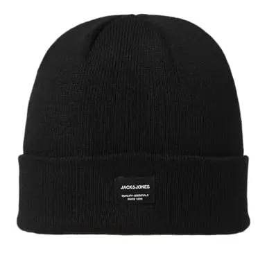 JACK & JONES Herren Beanie, einfarbig, Schwarz, One Size