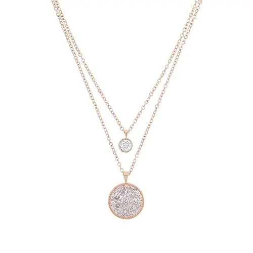 s.Oliver Damkette mit rundem Anhänger, Kristalle von Swarovski, Edelstahl, IP Rose