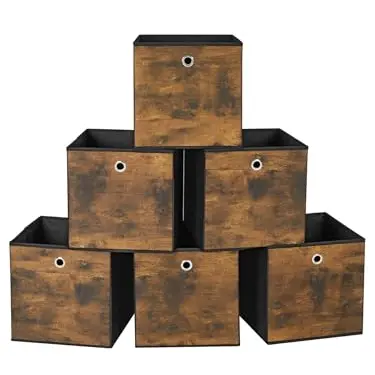 SONGMICS 6er Set Aufbewahrungsboxen, Faltboxen für Würfelregal, vintagebraun-schwarz, 30 x 30 x 30 cm
