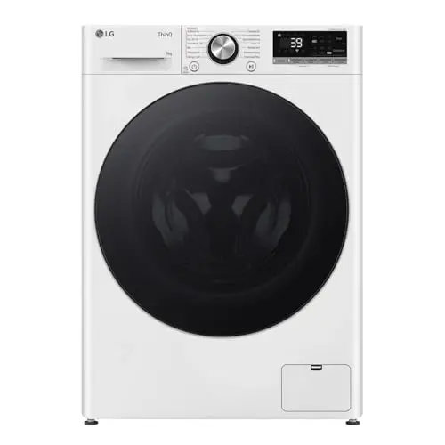 LG F2V7SLIM9 Waschmaschine 9 kg, Wi-Fi, TurboWash 360°, Dampf-Tiefenreinigung, Weiß mit schwarzem Bullaugenring