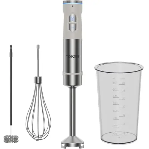 TOPZEE 4-in-1 Pürierstab, 1200W Elektromixer für Babynahrung, Suppen, Smoothies und Saucen, Schwarz