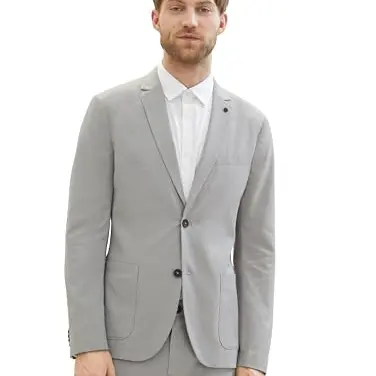 TOM TAILOR Herren Stretch Sakko - Light Grey Houndstooth, Größe 44