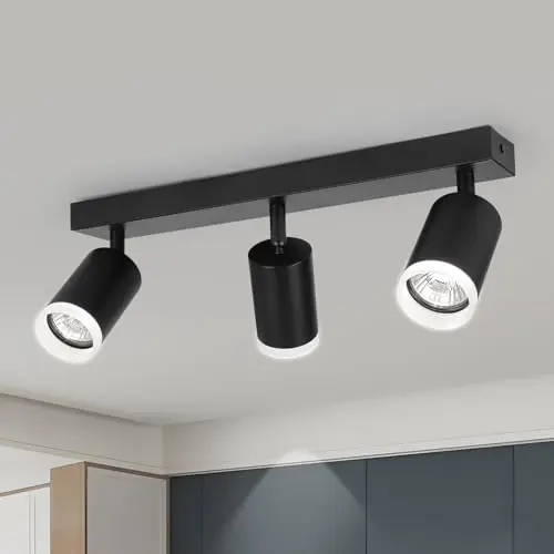 FORCOSO Schwenkbarer Deckenstrahler 3-flammig Schwarz für Wohnzimmer, Schlafzimmer und Küche