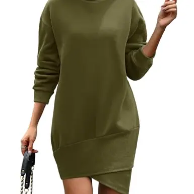 UMIPUBO Damen Pullover Kleid Herbst/Winter - Warmes Sweatkleid mit Rollkragen (Grün, L)