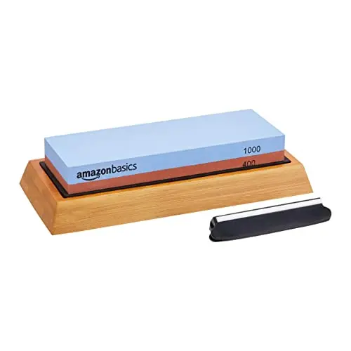 Amazon Basics Doppelseitiger Messerschärfstein, Körnung 400/1000, rutschfeste Unterseite, 18 x 6.1 x 2.8 cm