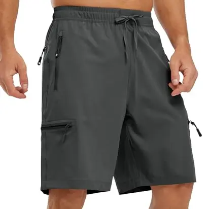 YSENTO Herren Sommer Wanderhose, leicht, schnelltrocknend, mit Reißverschlusstaschen, Dunkelgrau, XL