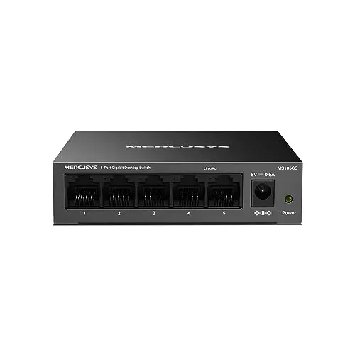 Mercusys MS105GS 5-Port Gigabit Netzwerk Switch, Unmanaged, Plug & Play, Lüfterlos, Energiesparend