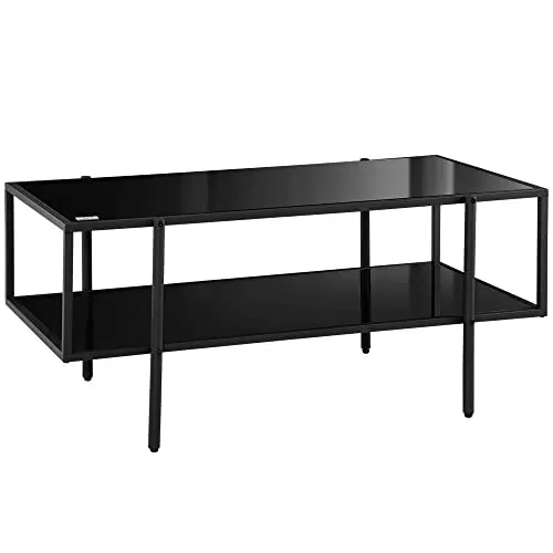 HOMCOM Beistelltisch aus Hartglas, 2 Ablagen, Schwarz, für Wohnzimmer und Schlafzimmer, 100 x 55 x 45,5 cm