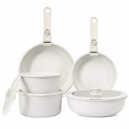 GiPP 11-teiliges Topfset mit abnehmbarem Griff, antihaftbeschichtet, induktionstauglich, backofenfest, weiß