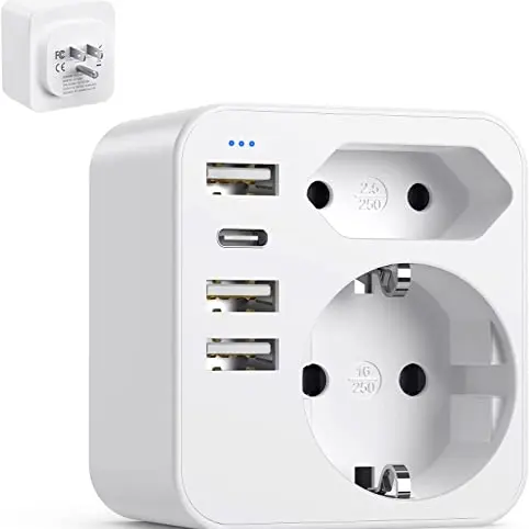 6-in-1 USA Reiseadapter mit 3 USB und 1 USB-C – Steckdosenadapter für Amerika, Kanada, Mexiko und Thailand