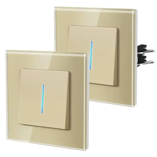 BSEED Glas Lichtschalter 1-fach Wechselschalter mit Hintergrundlicht, Unterputz, einfach zu montieren, 2er Pack, Gold, NEU