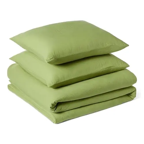 Amazon Basics Bettwäsche 200x200 cm, 3-teilig, Vorgewaschene Mikrofaser, Bügelfrei, Grün