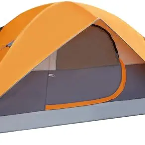 Amazon Basics Kuppelzelt für 4 Personen, wasserdicht & einfach aufzubauen, mit Tragetasche, Orange/Grau