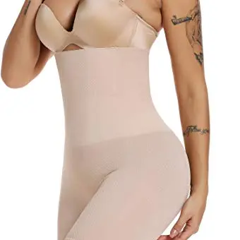 Damen Figurformende Shapewear Bauchweg Miederpants, nahtlos, atmungsaktiv, hohe Taille, beige, M-L