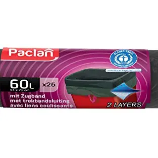 Paclan Zugbandsäcke 25 x 60L, Blau, Grün/Grau