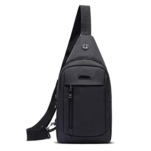 TAN.TOMI Herren Brusttasche Klein, Sling Bag mit Kopfhörerloch für Shopping und Wandern