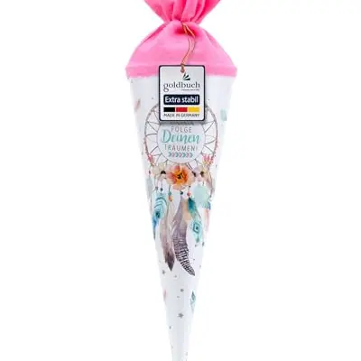 goldbuch Geschwistertüte Traumfänger, Schultüte rund mit rosanem Filzverschluss, 35 cm