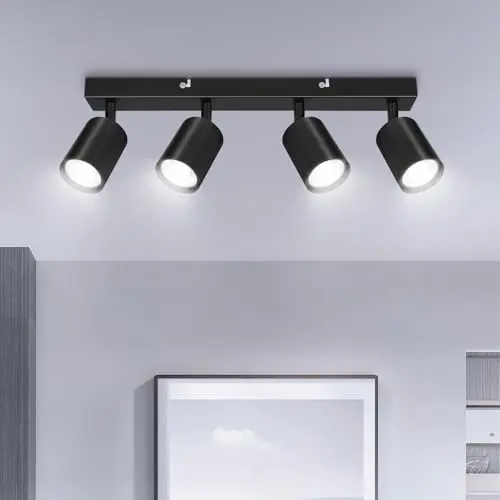 Ketom LED Deckenstrahler Schwarz, 4-flammige schwenkbare Deckenlampe für Küche und Wohnzimmer