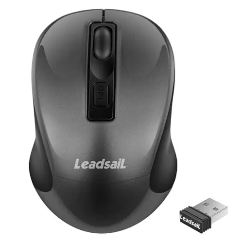 LeadsaiL Kabellose Maus - 1600 DPI, 4 Tasten, Leises Klicken, 15 Monate Akkulaufzeit - Grau