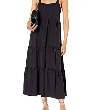 The Drop Damen Maxi-Zeltkleid im Stufendesign, Schwarz