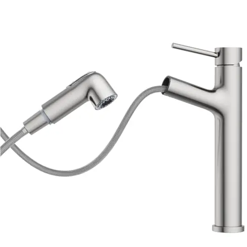 HURRAN Wasserhahn Bad, Ausziehbare Waschtischarmatur, Einhebelmischer aus Edelstahl, Gebürstetes Nickel