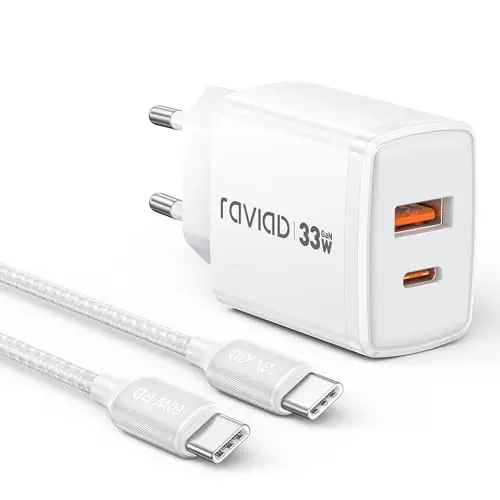 RAVIAD 33W USB C Ladegerät mit 2M Kabel, PD Schnellladegerät für iPhone 15/16/17 Pro Max, Galaxy S23/S24/S25 Ultra, iPad Pro, MacBook Air
