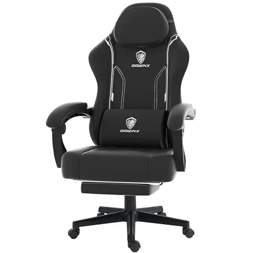 Dowinx Gaming Stuhl, Ergonomischer PC-Stuhl mit Lendenwirbelstütze, Schwarz, bis 150 kg belastbar