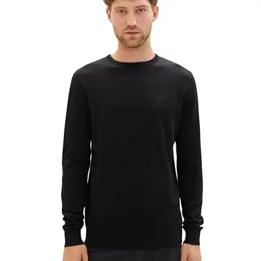 TOM TAILOR Herren Basic Strickpullover Crewneck - Schwarz, Größe L