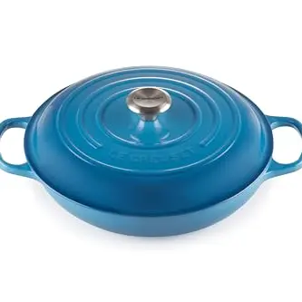 Le Creuset flache Auflaufform aus Gusseisen mit Deckel, 30 cm, 3,2 Liter, Marseille Blue
