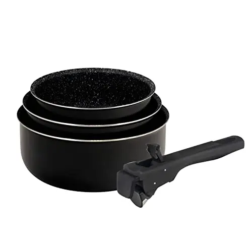 BERGNER Click & Cook Kochtopf Set 3-teilig 16, 18 & 20 cm aus Aluminium mit ergonomischem Griff für alle Herdarten
