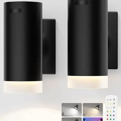 LABOREDUCER LED Wandleuchte, kabellos, batteriebetrieben, 3 Farbtemperaturen + RGB, 360° drehbar, 2 Stück
